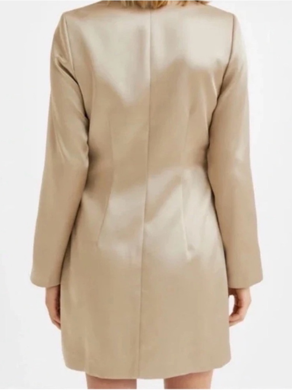 H&M Champagne Double Breasted Satin Dress/Blazer Jacket Sz M - Picture 3 of 13